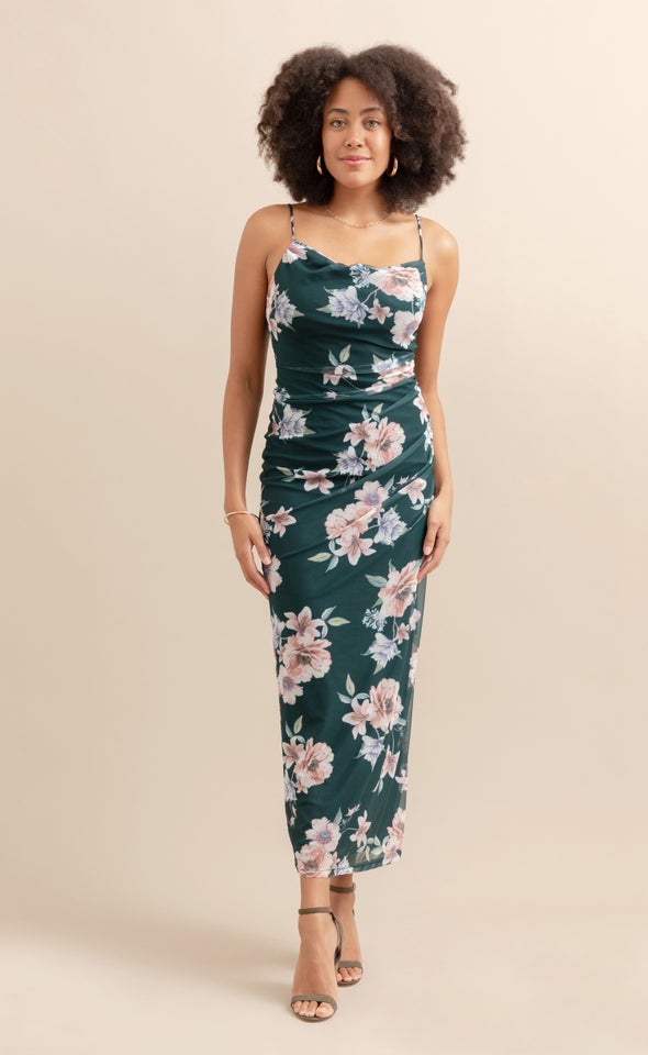 Mesh Cowl Maxi Emerald/floral