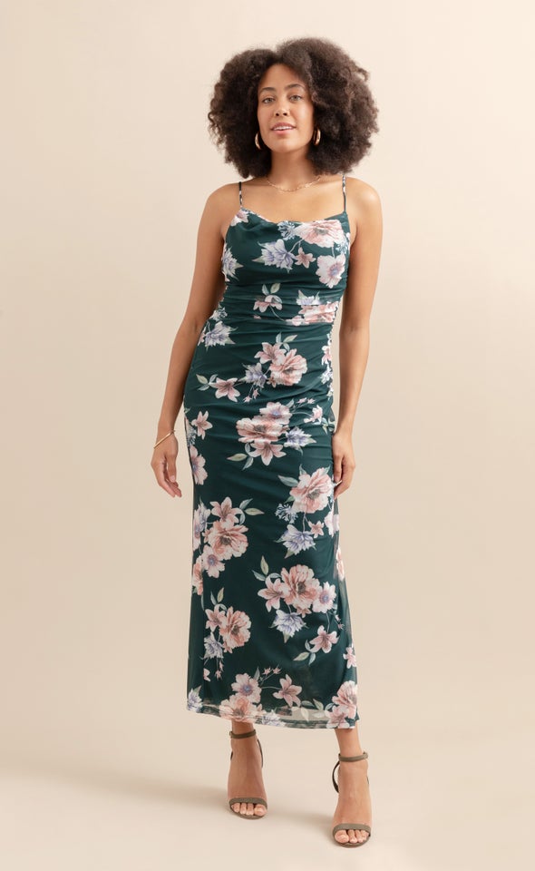 Mesh Cowl Maxi Emerald/floral