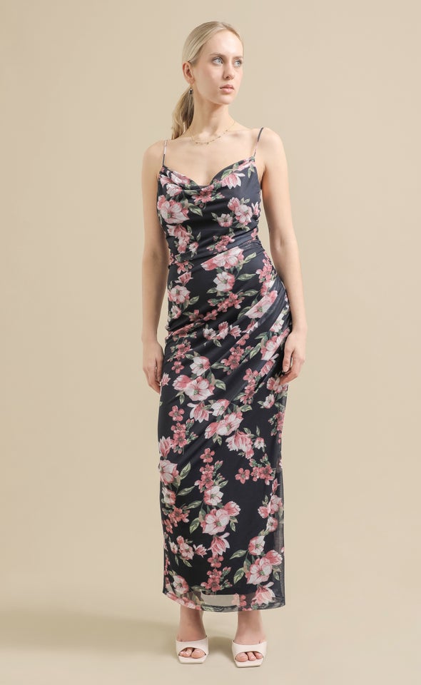 Mesh Cowl Maxi Navy/coral Floral