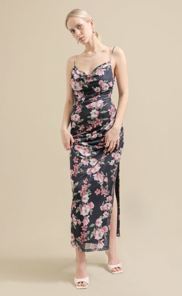 Mesh Cowl Maxi Navy/coral Floral