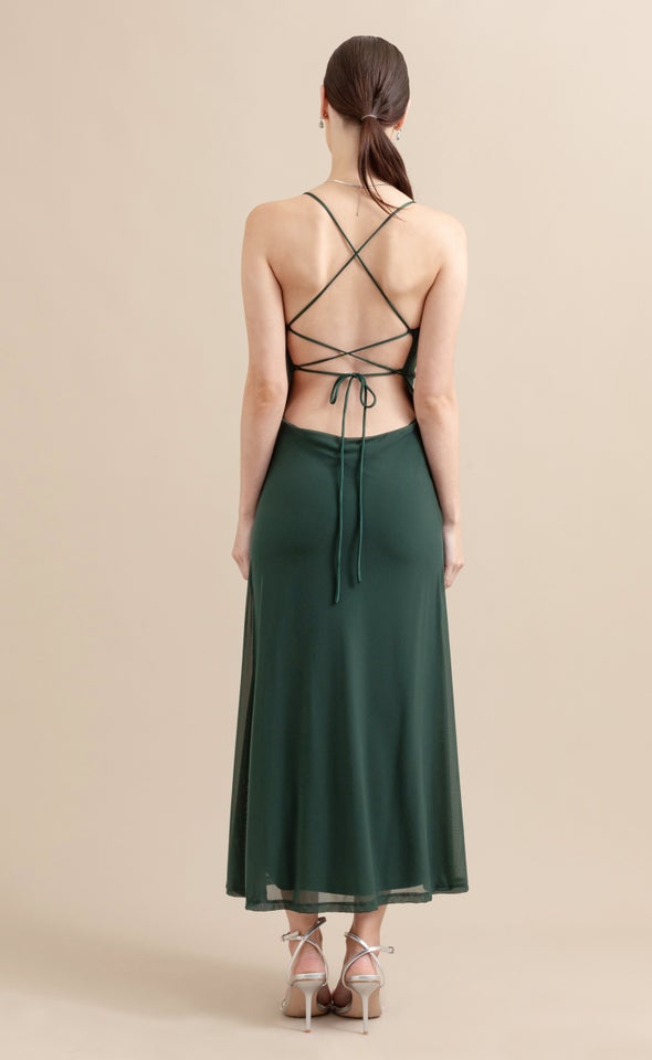 Mesh Cross Back Dress Emerald