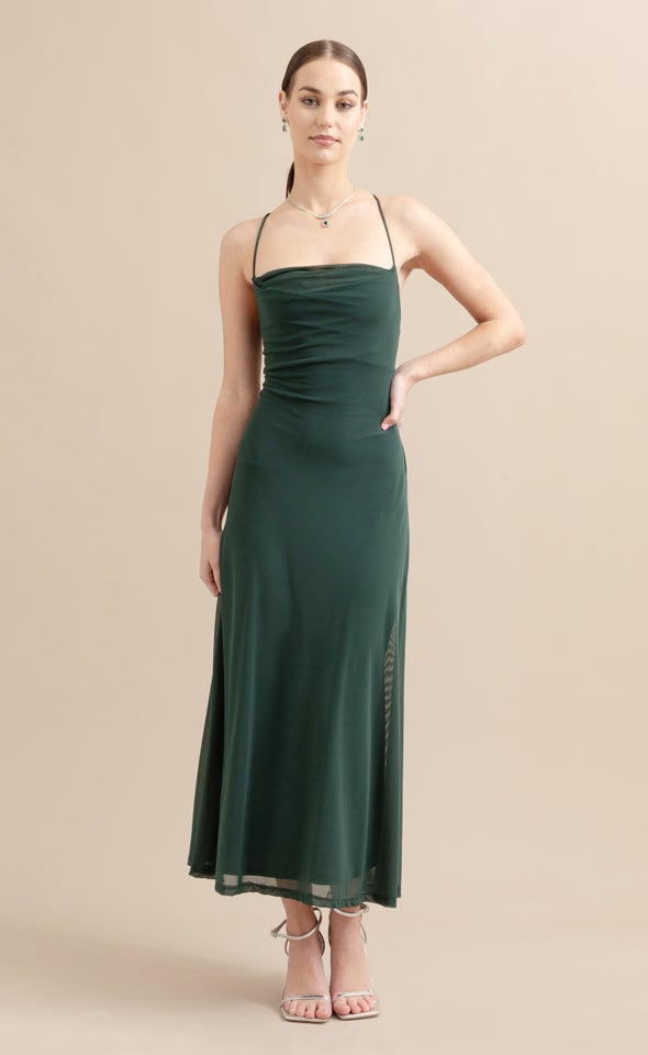 Mesh Cross Back Dress Emerald