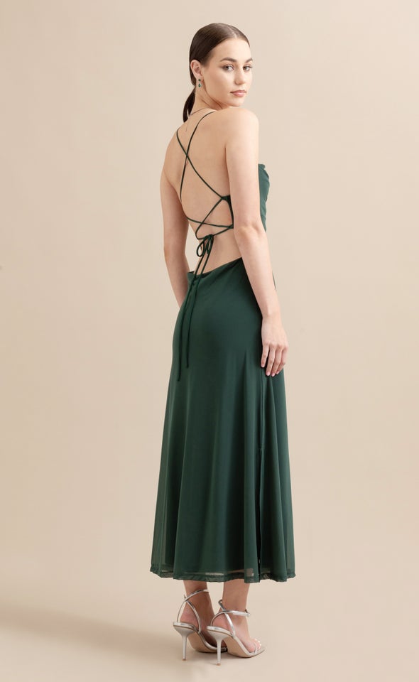 Mesh Cross Back Dress Emerald