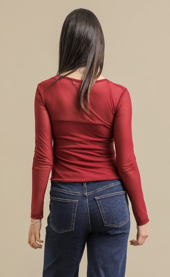 Mesh LS Single Button Top Berry