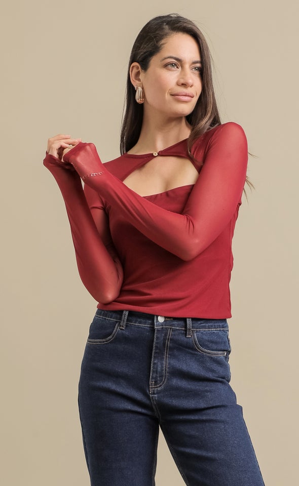 Mesh LS Single Button Top Berry