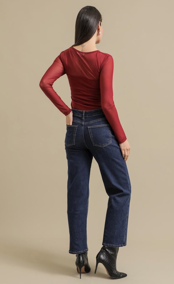 Mesh LS Single Button Top Berry