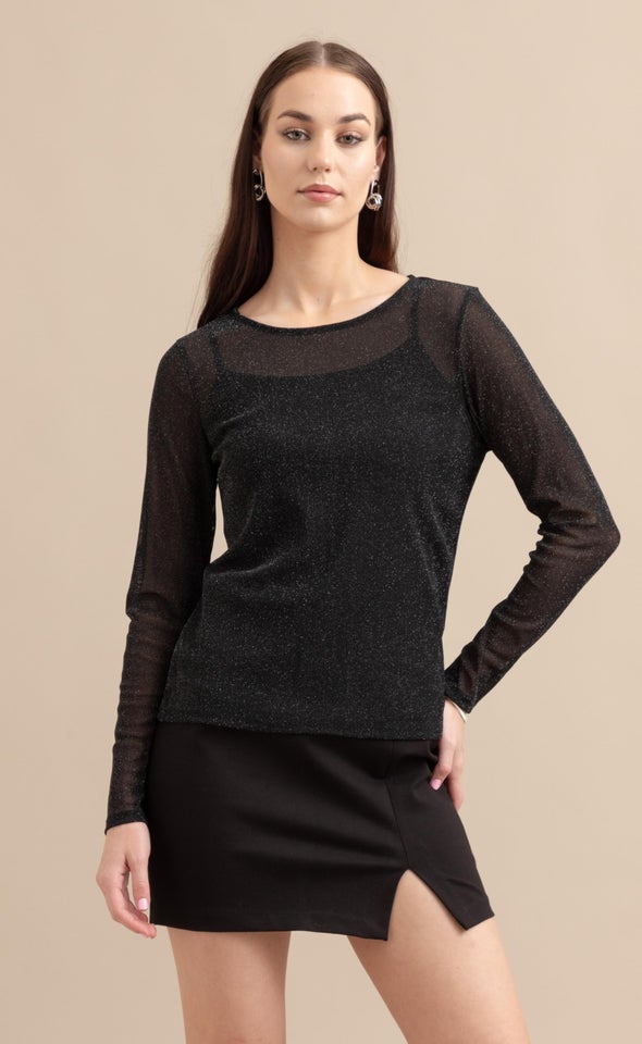 Mesh Lurex LS Top Black/silver