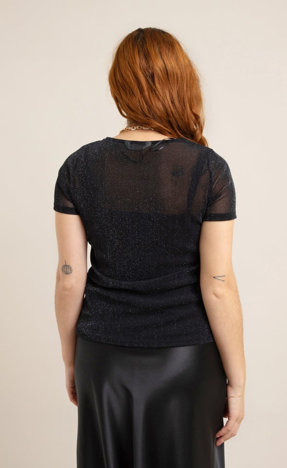 Mesh Lurex SS Top Black