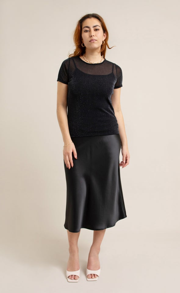 Mesh Lurex SS Top Black