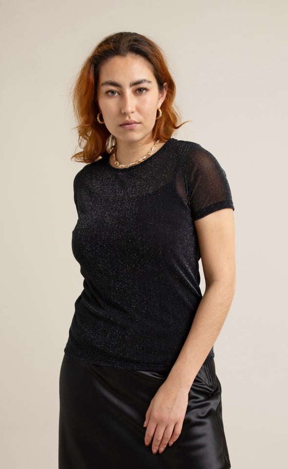 Mesh Lurex SS Top Black