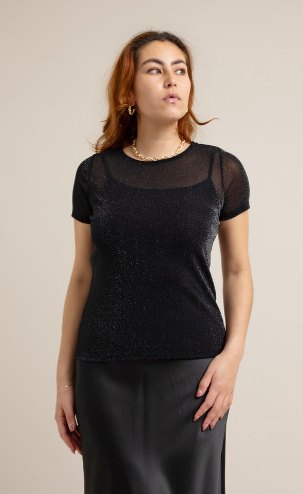 Mesh Lurex SS Top Black