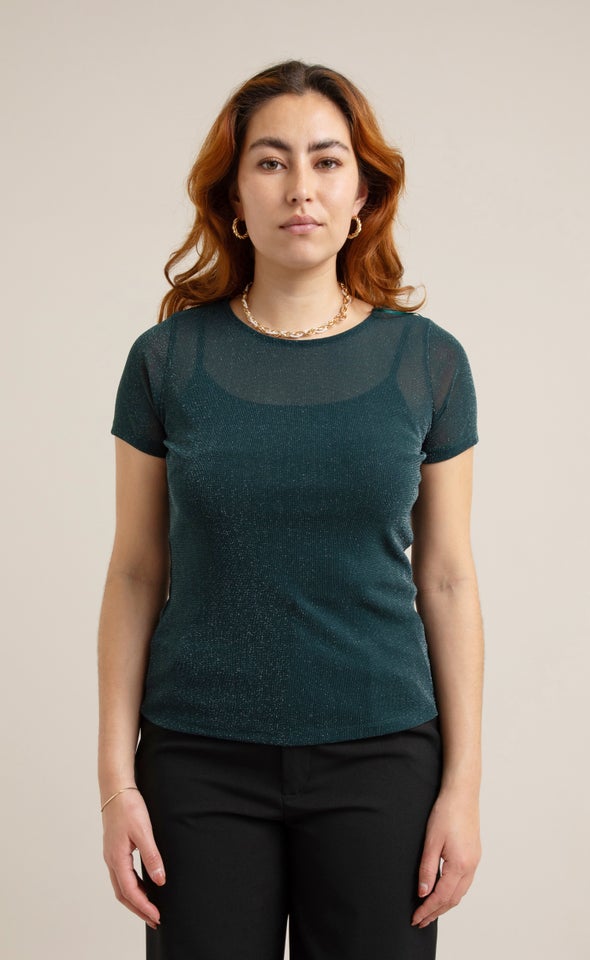 Mesh Lurex SS Top Emerald
