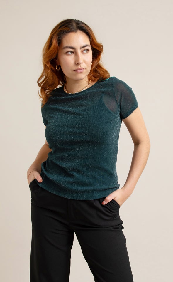 Mesh Lurex SS Top Emerald
