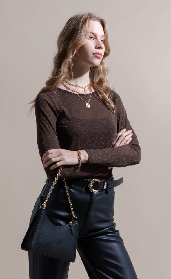 Mesh Lurex T-Shirt Chocolate