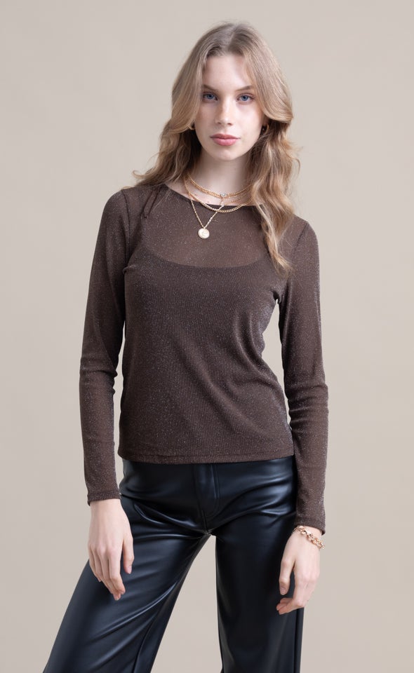 Mesh Lurex T-Shirt Chocolate