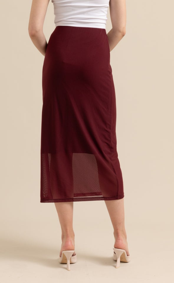 Mesh Midi Skirt Aubergine