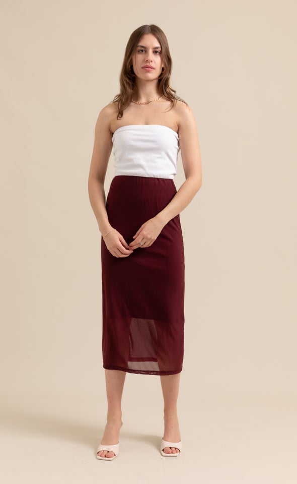 Mesh Midi Skirt Aubergine