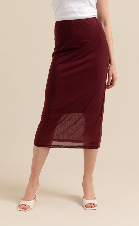 Mesh Midi Skirt Aubergine