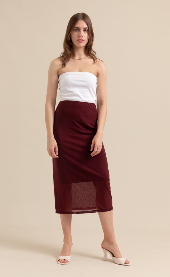 Mesh Midi Skirt Aubergine