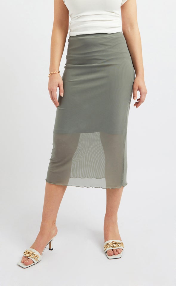 Mesh Midi Skirt Olive Grey