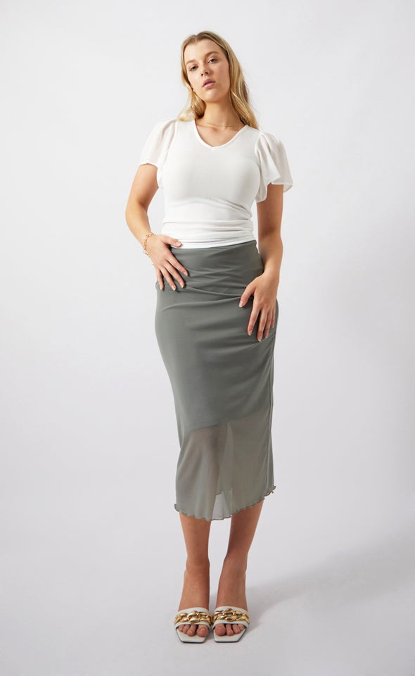 Mesh Midi Skirt Olive Grey