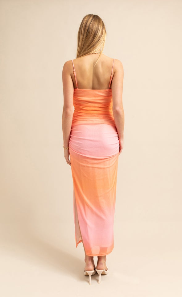 Mesh Ruched Maxi Ombre