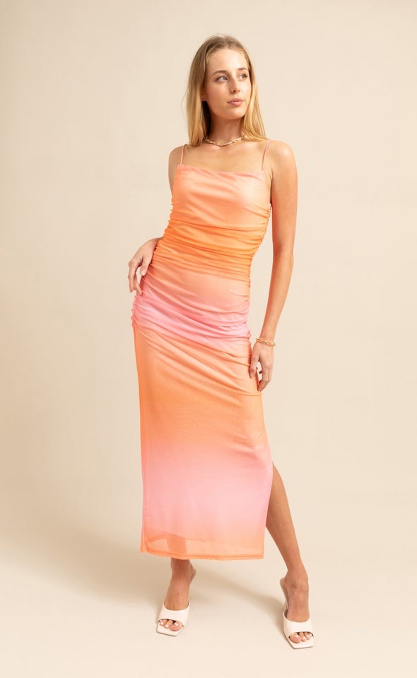 Mesh Ruched Maxi Ombre