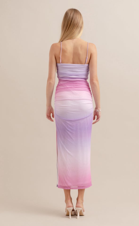 Mesh Ruched Maxi Ombre Lilac