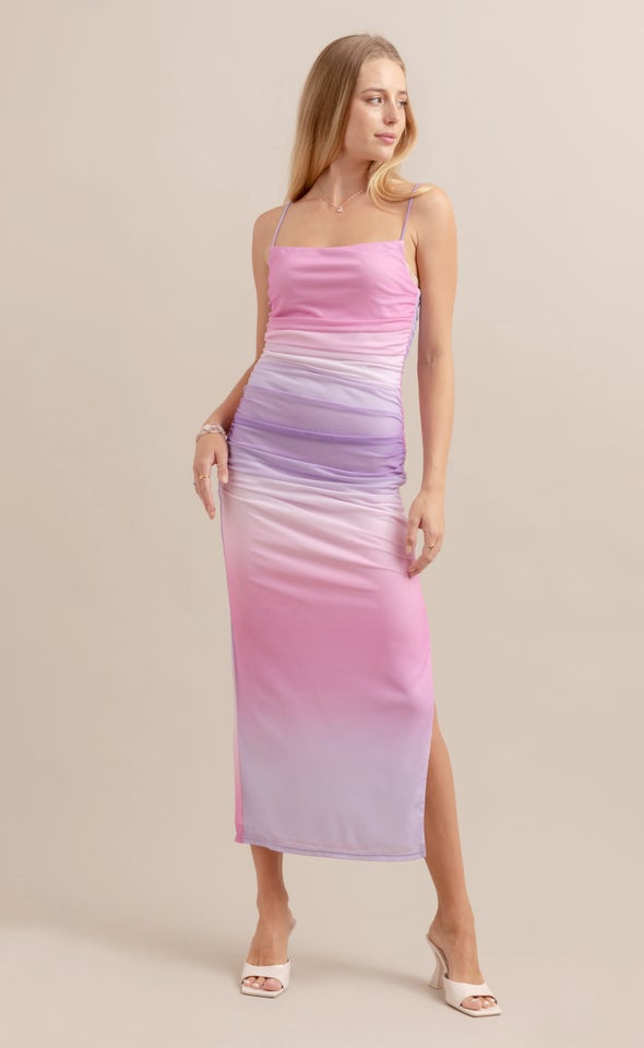 Mesh Ruched Maxi Ombre Lilac