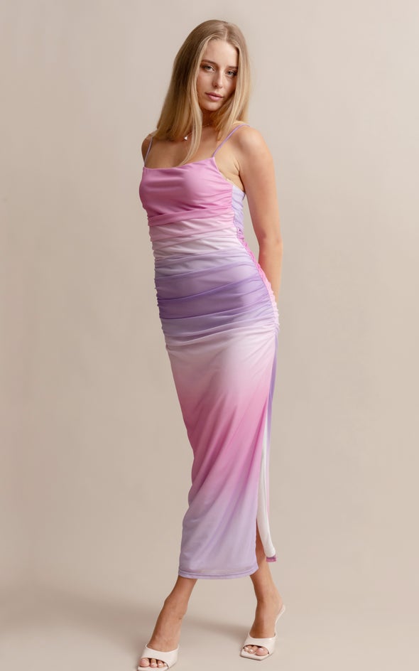 Mesh Ruched Maxi Ombre Lilac