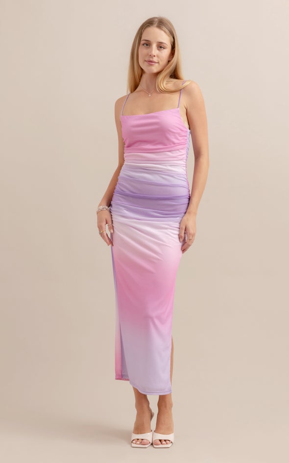 Mesh Ruched Maxi Ombre Lilac