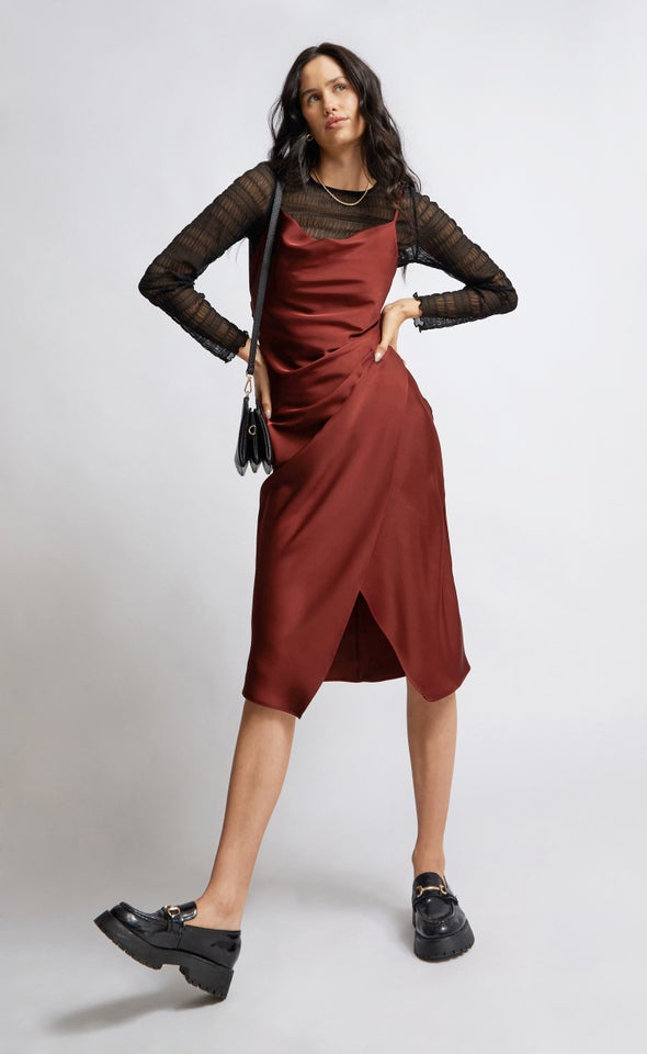 Mesh Shirred LS Top Black