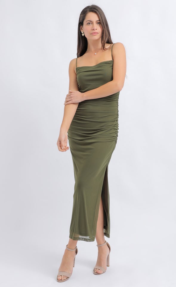 Mesh Strappy Ruched Slip Gown