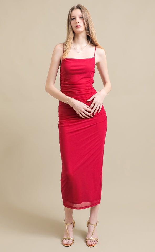 Mesh Strappy Ruched Slip Gown