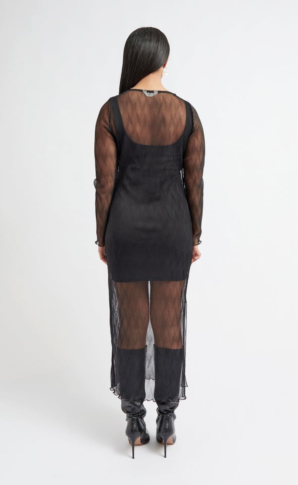 Mesh Textured LS Dress Black