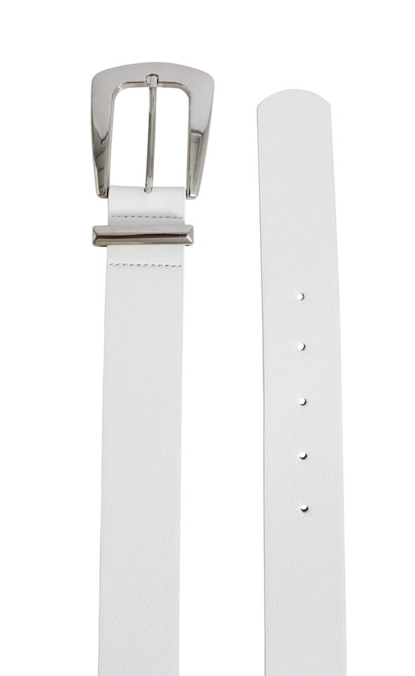 Metal Buckle Jean Belt Silver/white