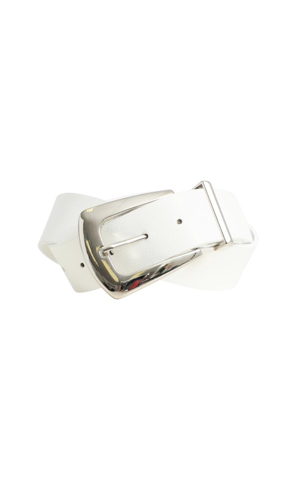 Metal Buckle Jean Belt Silver/white