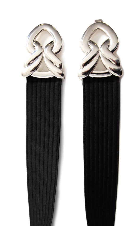 Metal Clasp Elastic Belt Silver/black