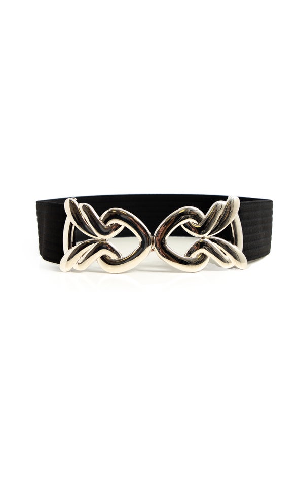 Metal Clasp Elastic Belt Silver/black