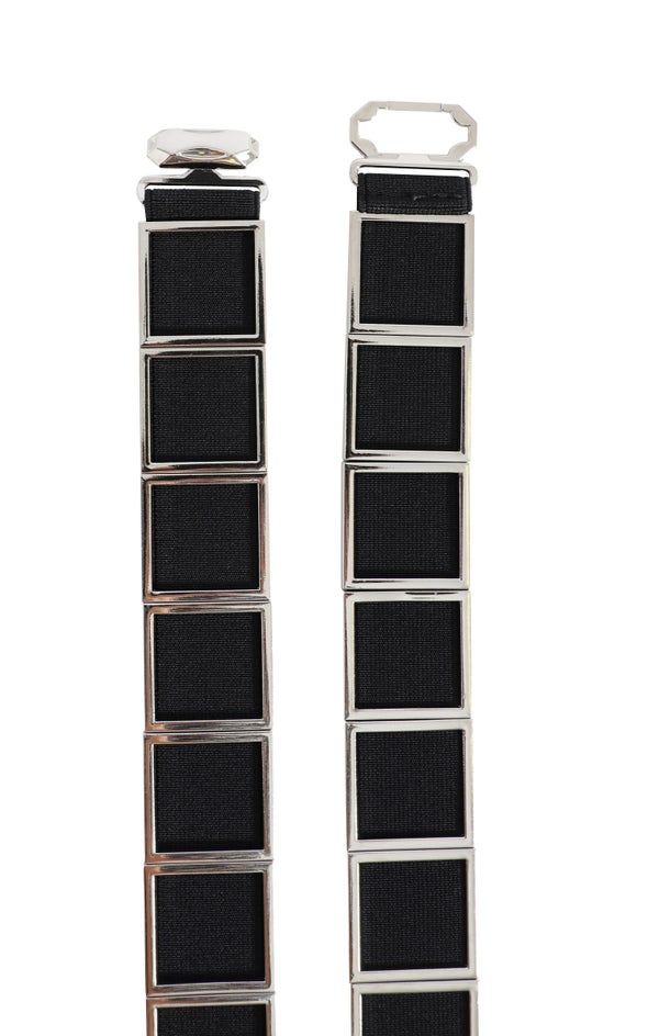 Metal Detail Elastic Waist Belt Silver/black