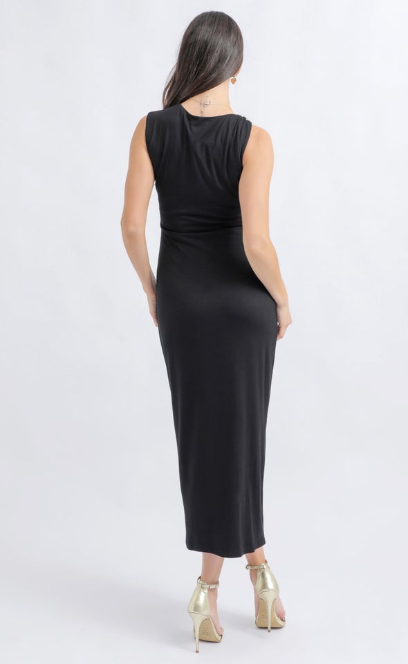 Metal Detail High Neck Midi Dress Black