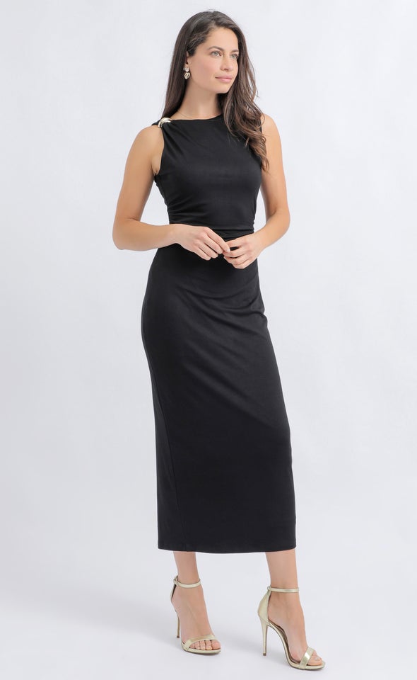 Metal Detail High Neck Midi Dress