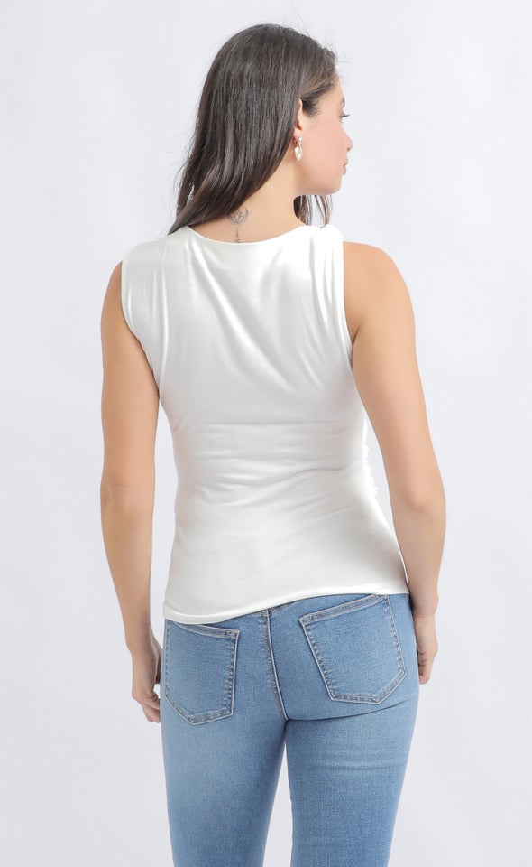 Metal Detail High Neck Tank White