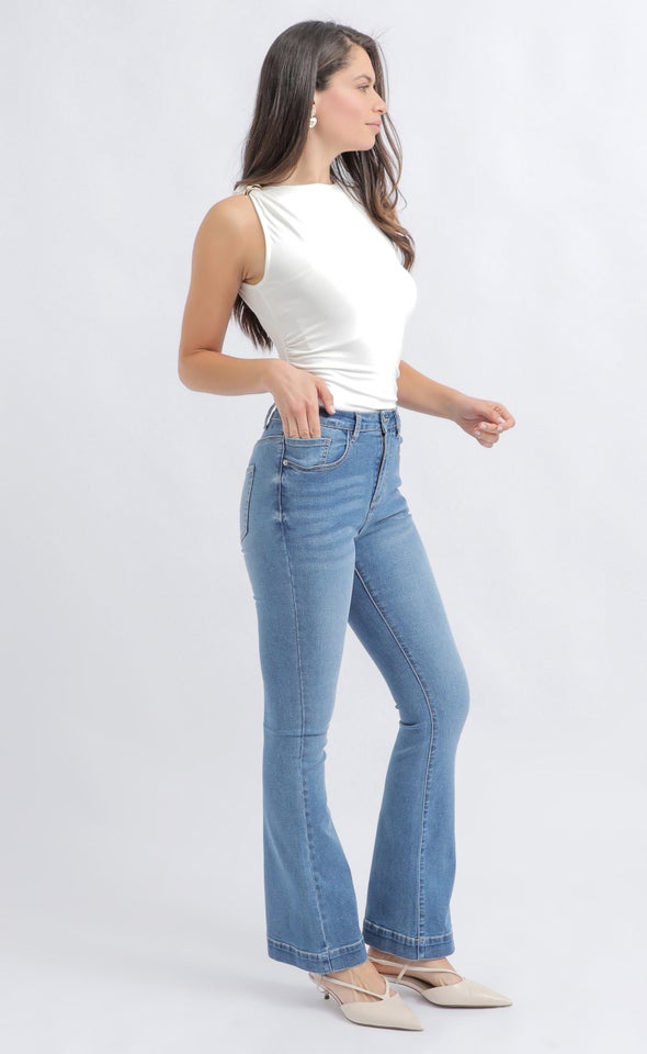 Metal Detail High Neck Tank White