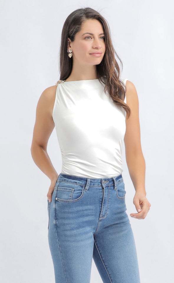 Metal Detail High Neck Tank White