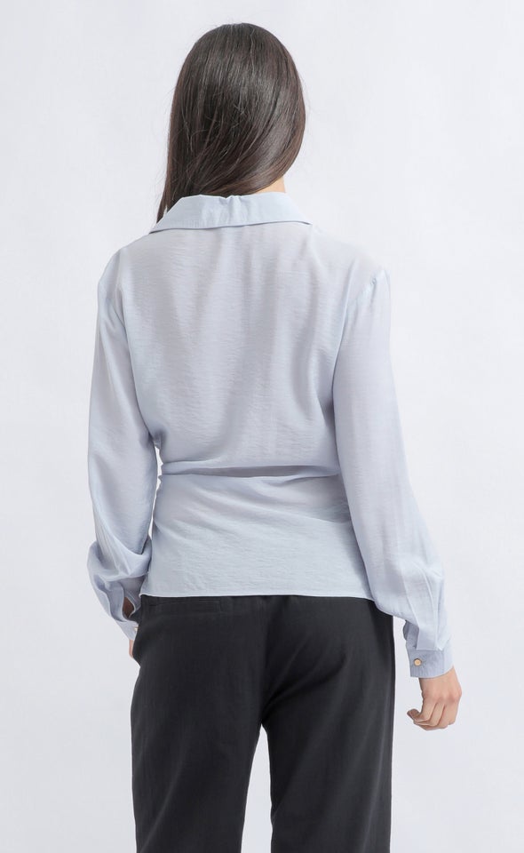 Metal Detail Wrap Shirt Blue
