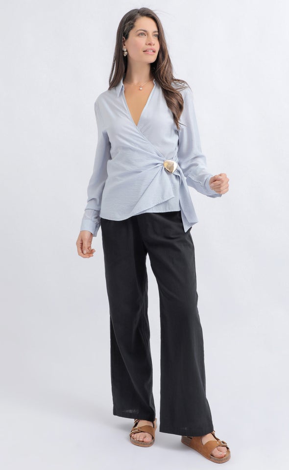 Metal Detail Wrap Shirt Blue