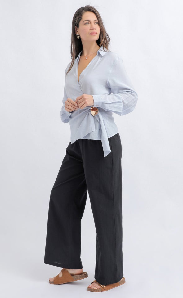 Metal Detail Wrap Shirt Blue