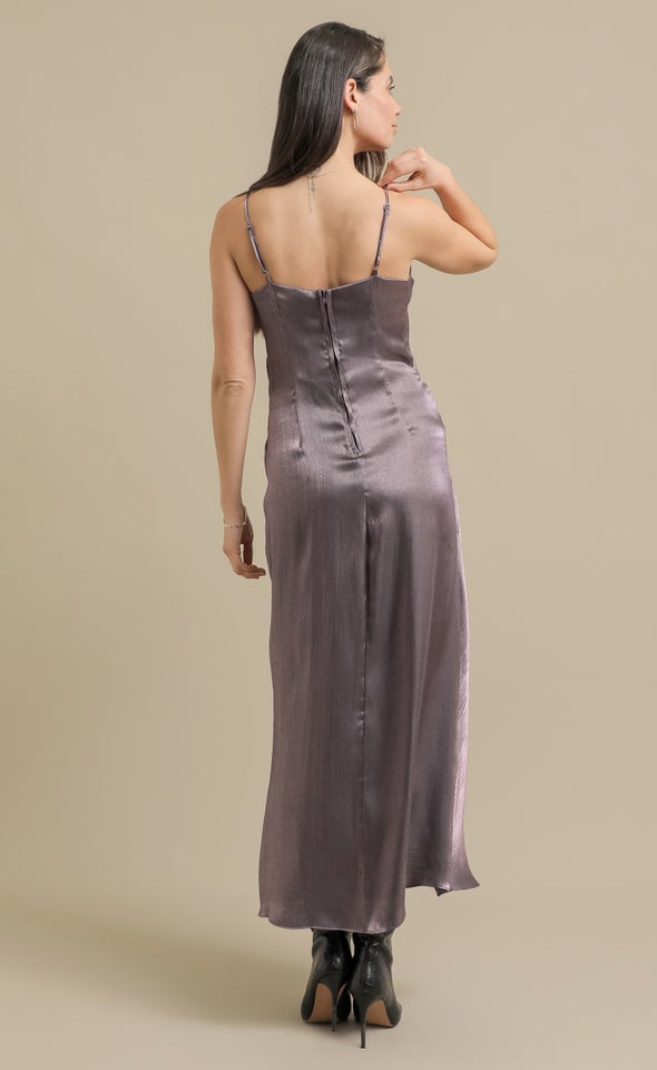 Metallic Bias Pleat Detail Gown Metallic