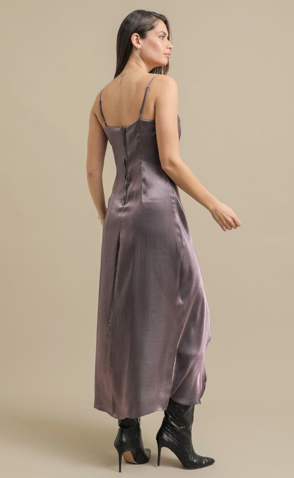Metallic Bias Pleat Detail Gown Metallic